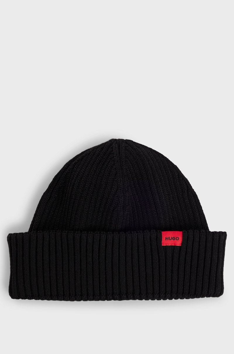 Hugo Boss Gorro de punto de canalé en mezcla de lana con etiqueta con logo