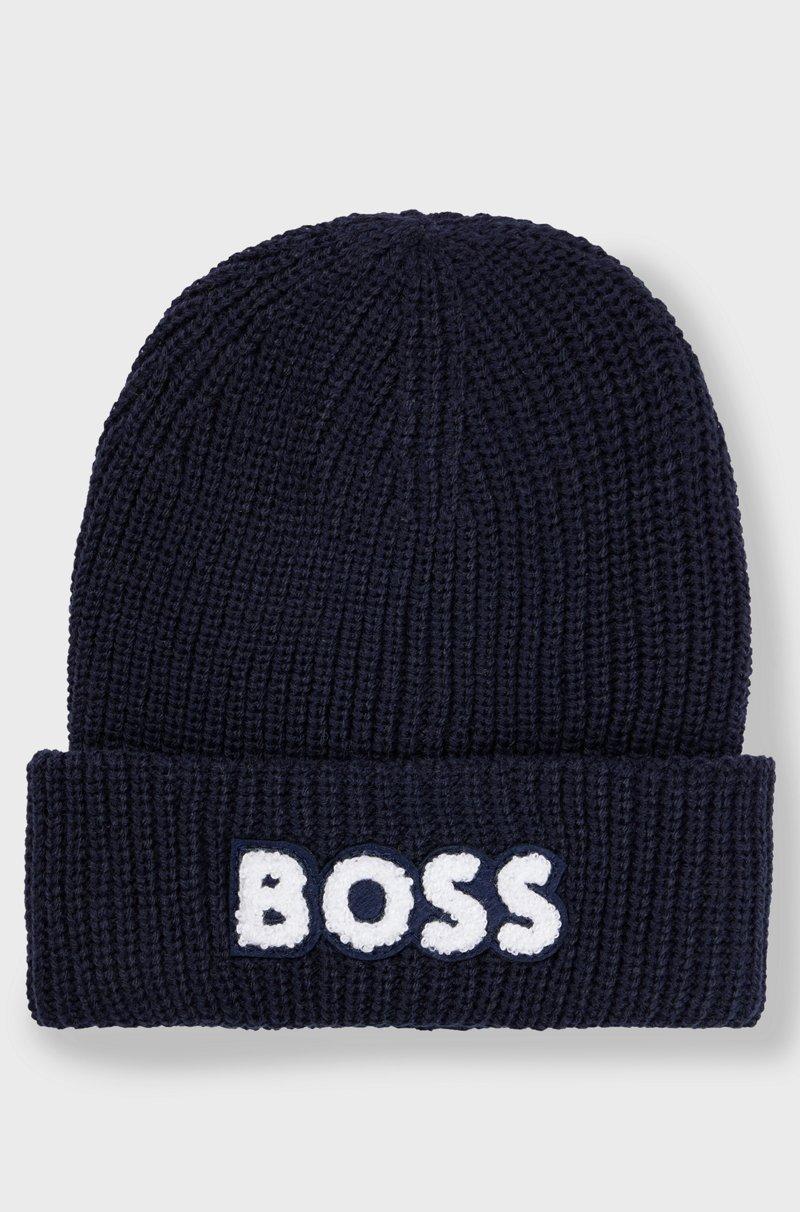 Hugo Boss Gorro de punto de doble capa para niños con detalle de la marca en felpa