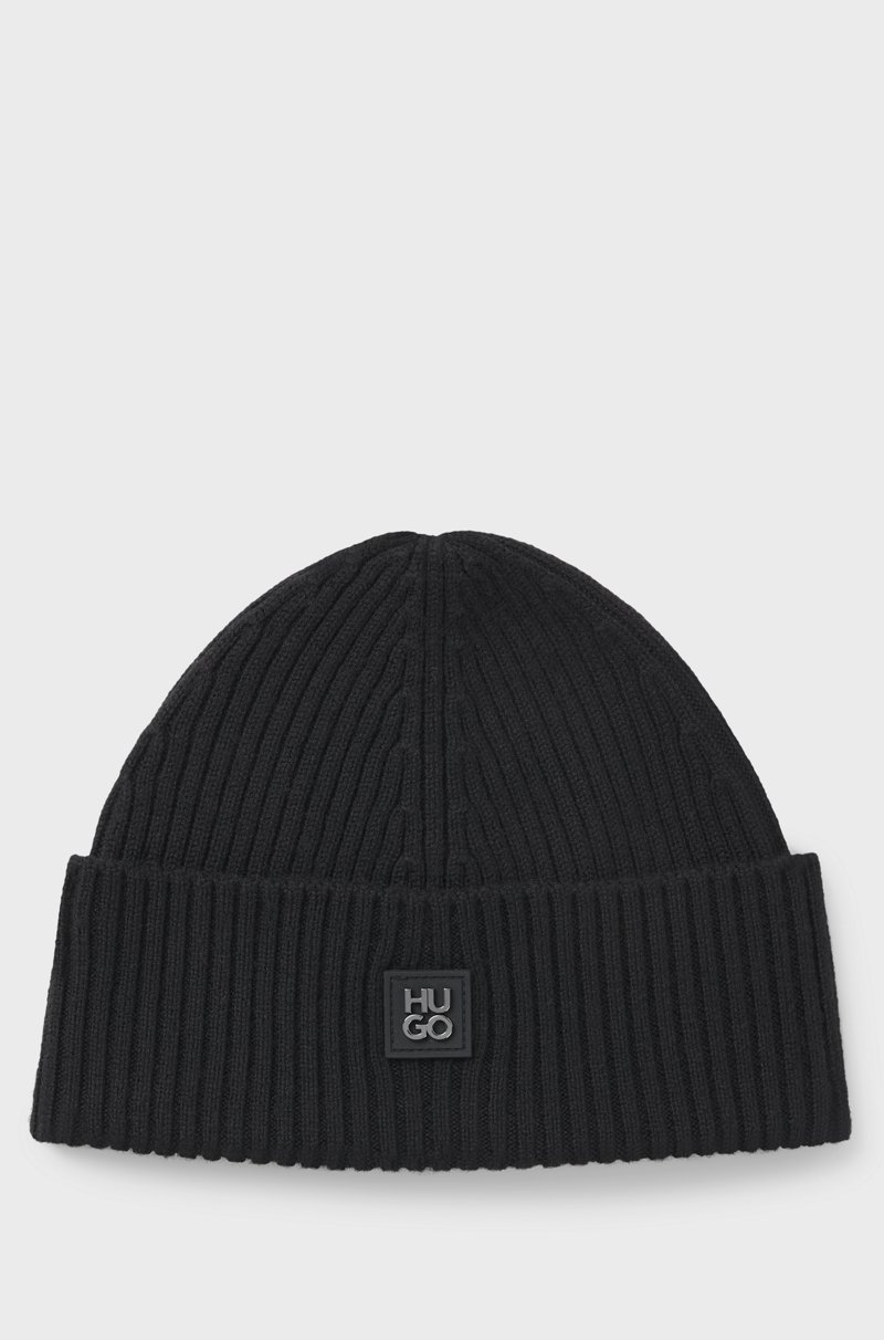 Hugo Boss Gorro de punto de lana virgen con detalle de logo apilado