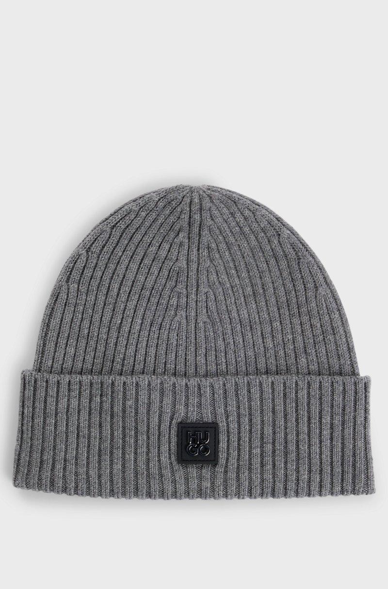 Hugo Boss Gorro de punto de lana virgen con detalle de logo apilado