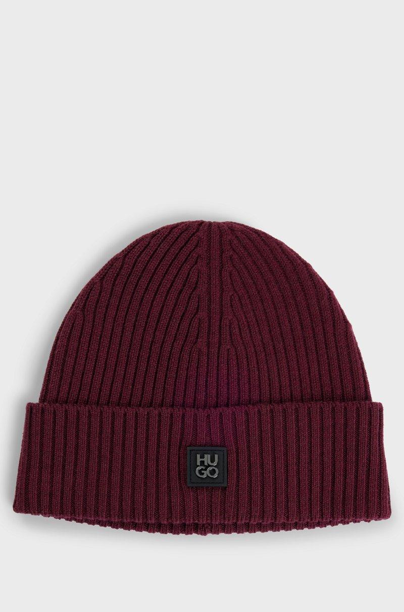 Hugo Boss Gorro de punto de lana virgen con detalle de logo apilado