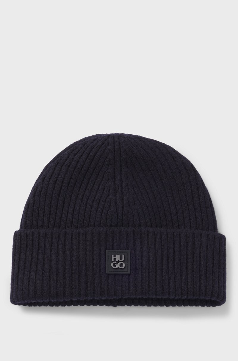Hugo Boss Gorro de punto de lana virgen con detalle de logo apilado
