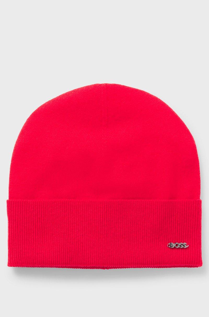 Hugo Boss Gorro de punto de lana y cashmere con ribete de logo