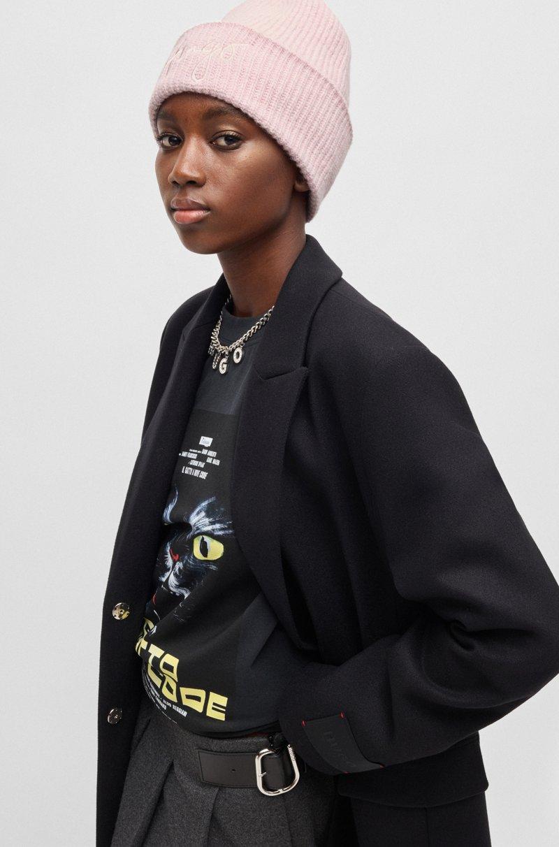 Hugo Boss Gorro De Punto En Canalé Con Logo Caligrafiado Bordado