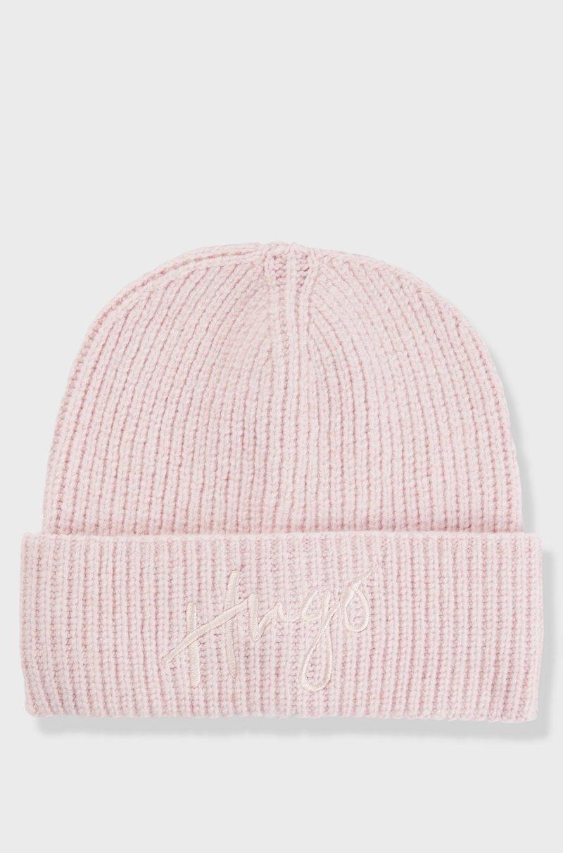 Hugo Boss Gorro de punto en canalé con logo caligrafiado bordado