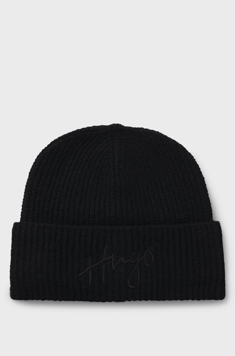 Hugo Boss Gorro de punto en canalé con logo caligrafiado bordado