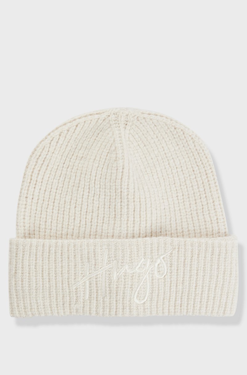 Hugo Boss Gorro de punto en canalé con logo caligrafiado bordado