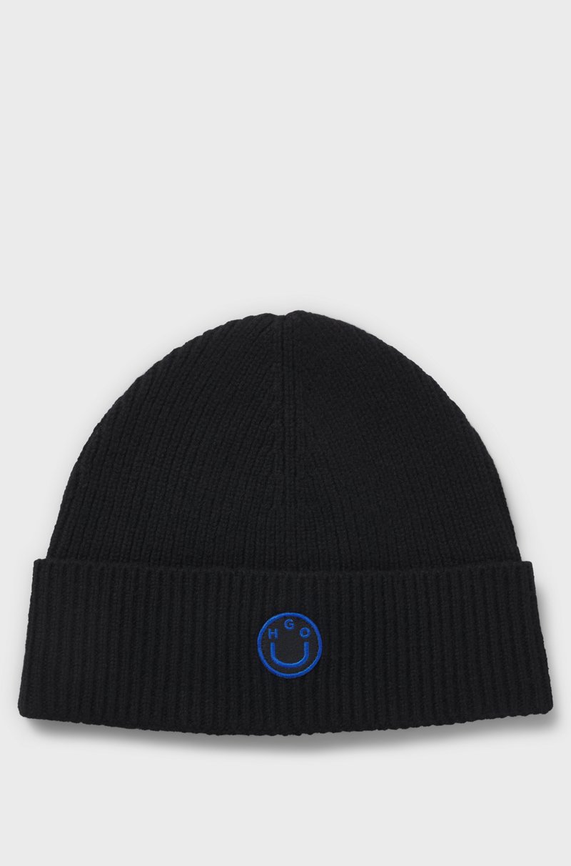 Hugo Boss Gorro de punto en mezcla de lana con insignia de logo Happy HUGO