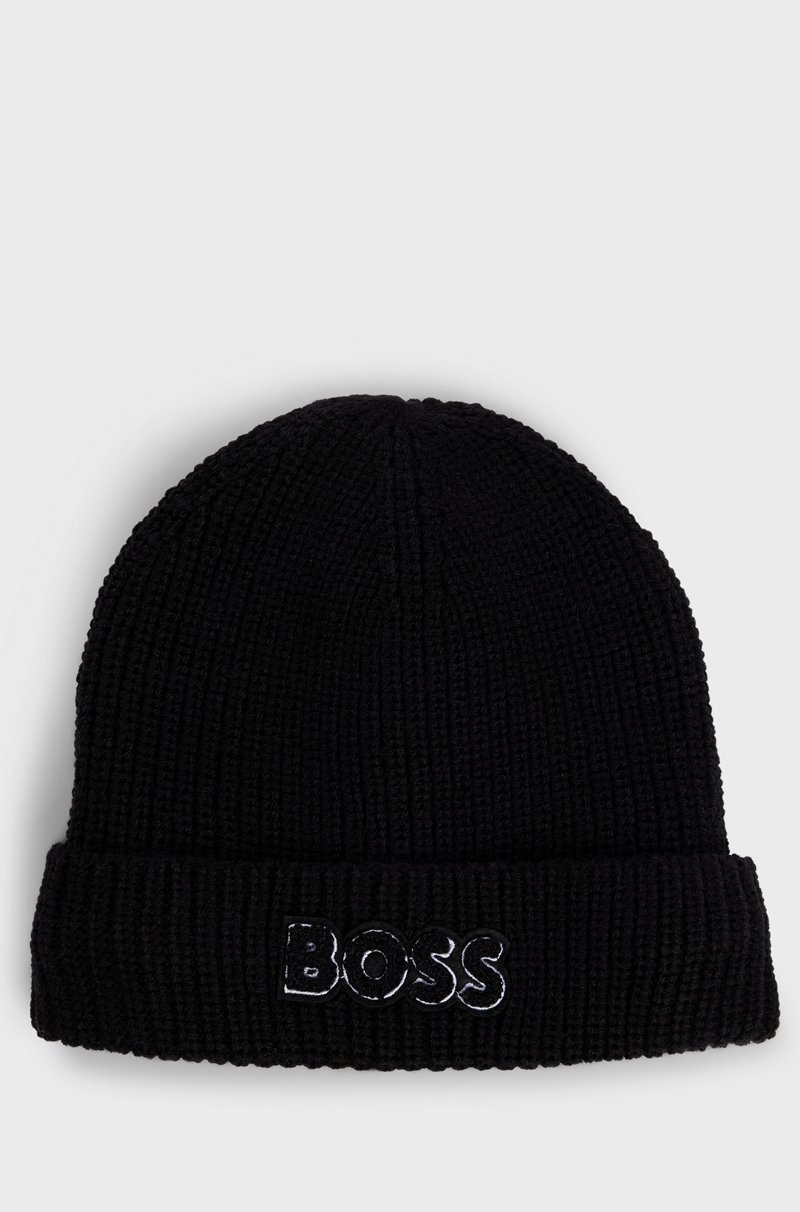 Hugo Boss Gorro de punto para niños con logo y forro de imitación de piel