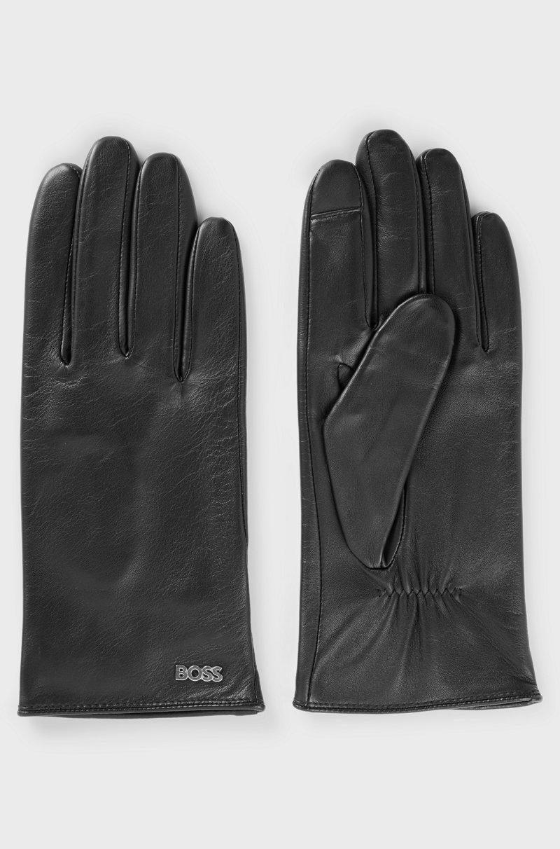 Hugo Boss Guantes de piel con remache con logo y forro completo