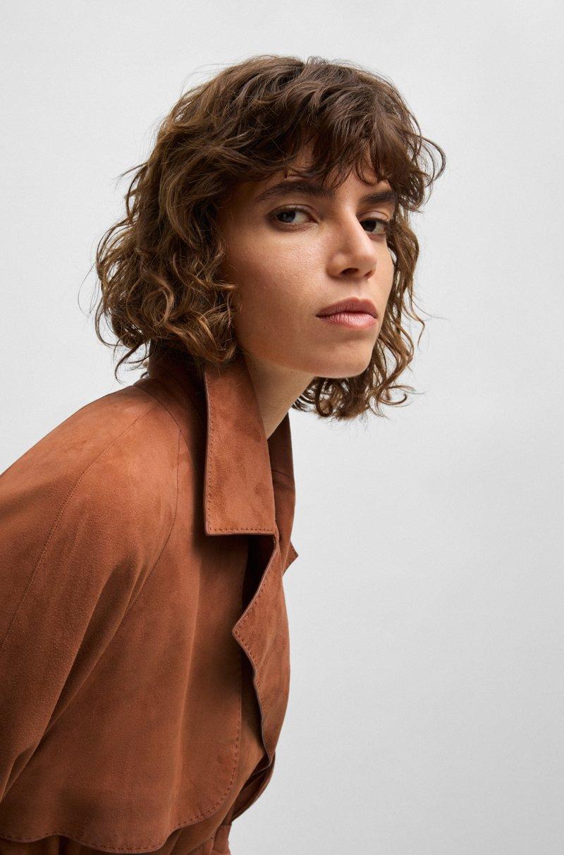 Hugo Boss Abrigo De Piel Nobuk Con Bordes Pintados