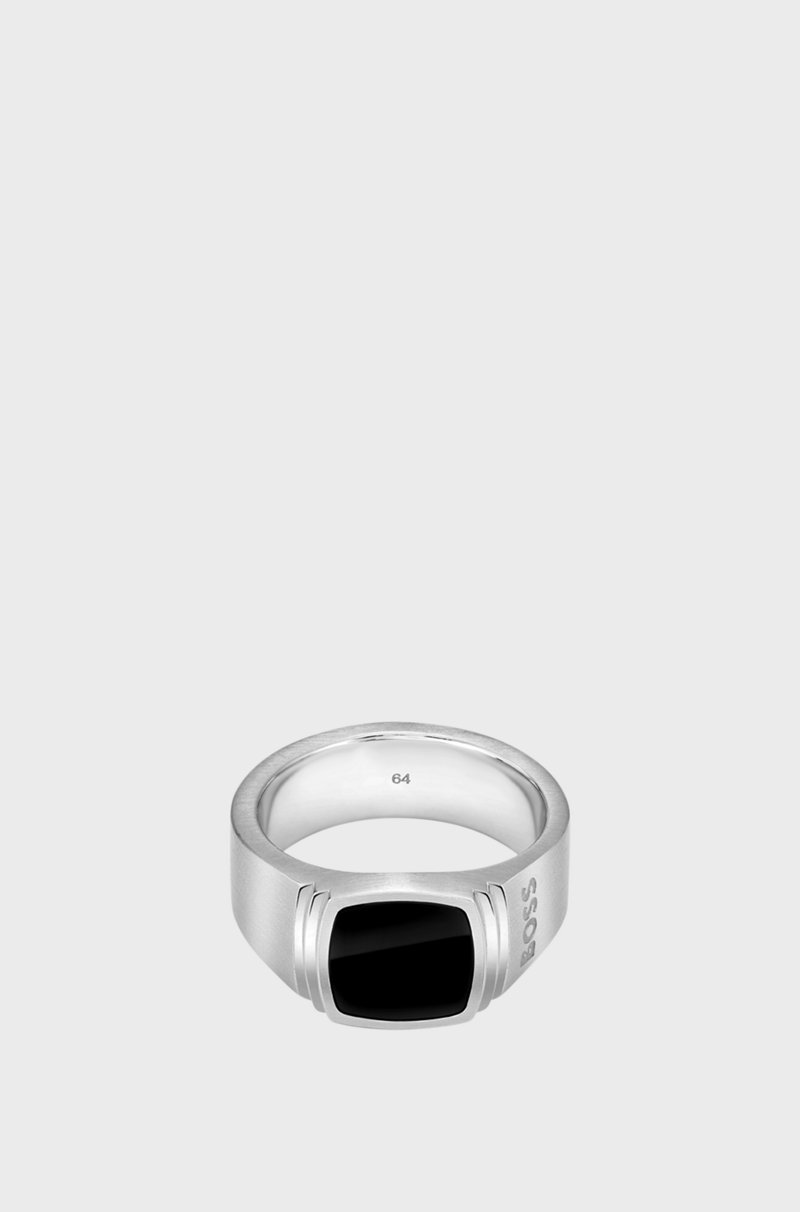 Hugo Boss Anillo plateado con incrustación negra