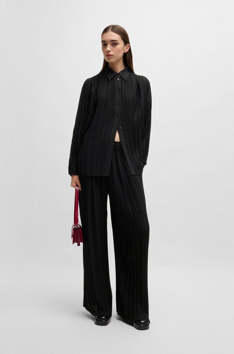 Hugo Boss Blusa Regular Fit En Crepé Plisado