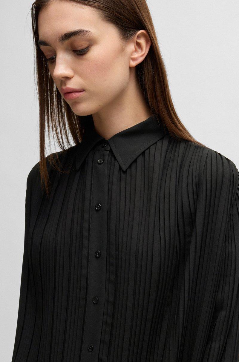 Hugo Boss Blusa Regular Fit En Crepé Plisado