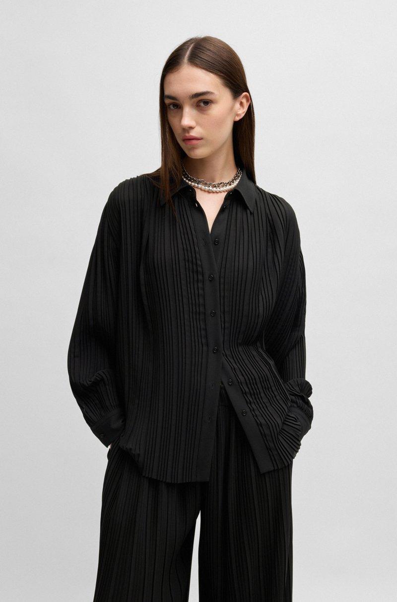 Hugo Boss Blusa regular fit en crepé plisado