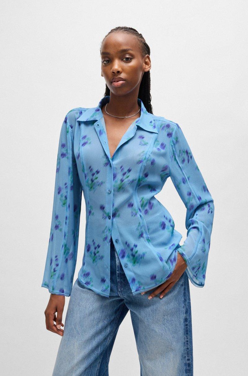 Hugo Boss Blusa slim fit con estampado de flores