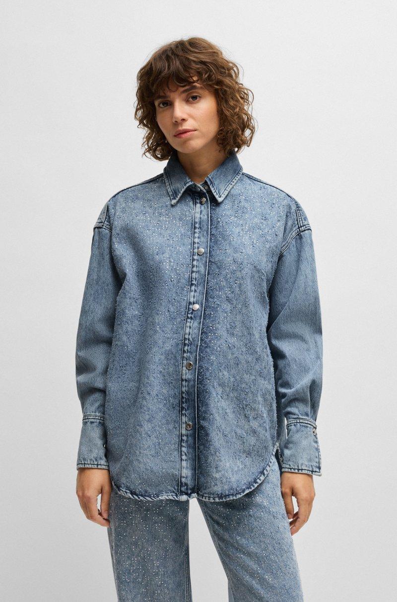 Hugo Boss Blusa vaquera con adornos de cristal