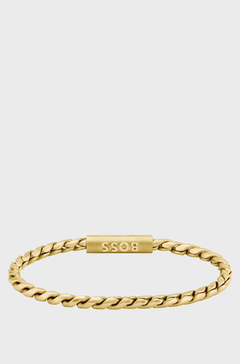 Hugo Boss Brazalete Dorado Con Cadena Trenzada