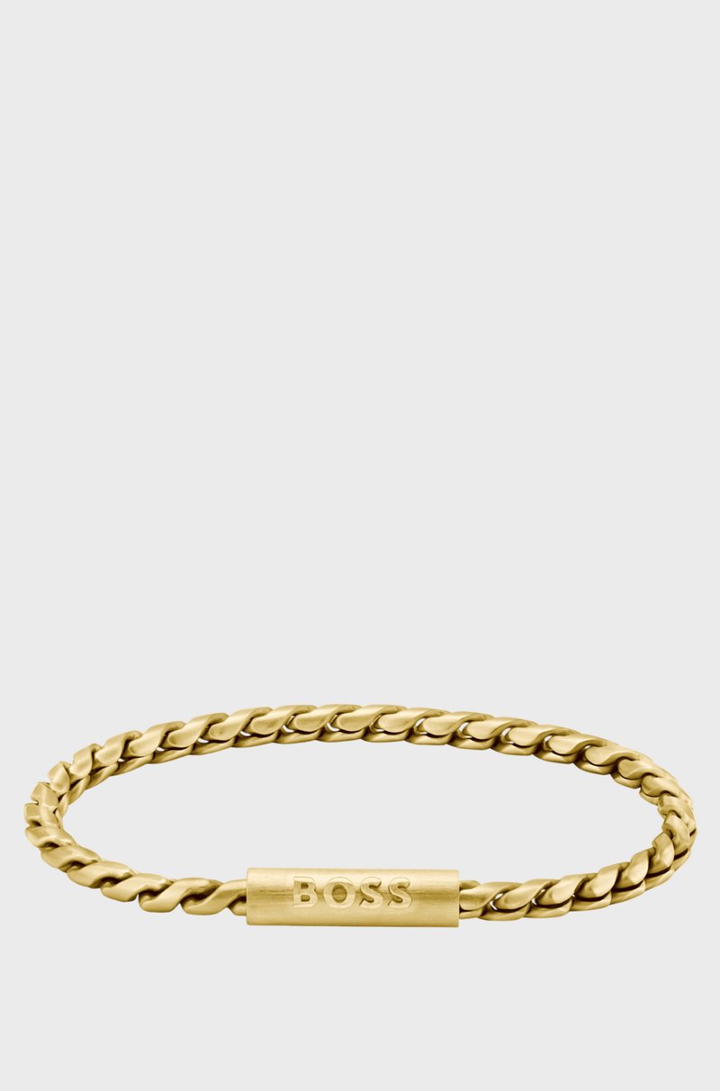 Hugo Boss Brazalete Dorado Con Cadena Trenzada