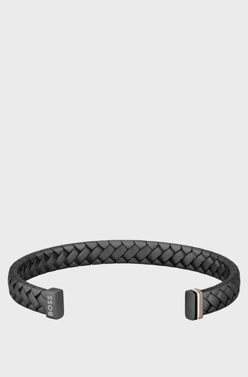 Hugo Boss Brazalete Negro Con Diseño En Espiga