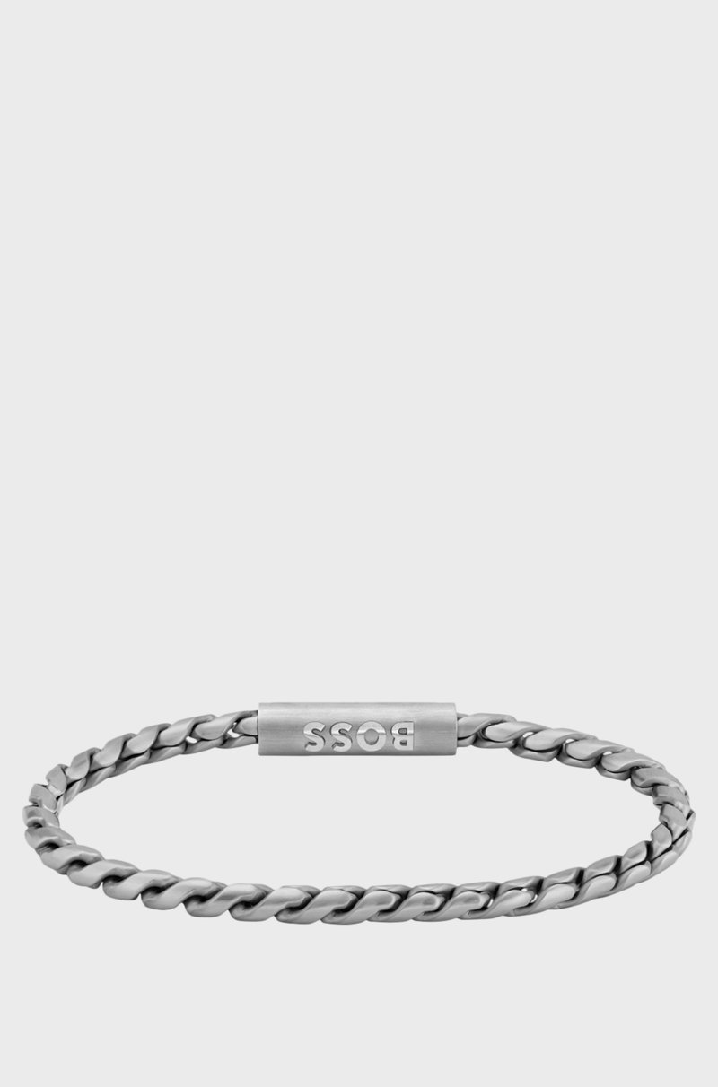 Hugo Boss Brazalete Plateado Con Cadena Trenzada