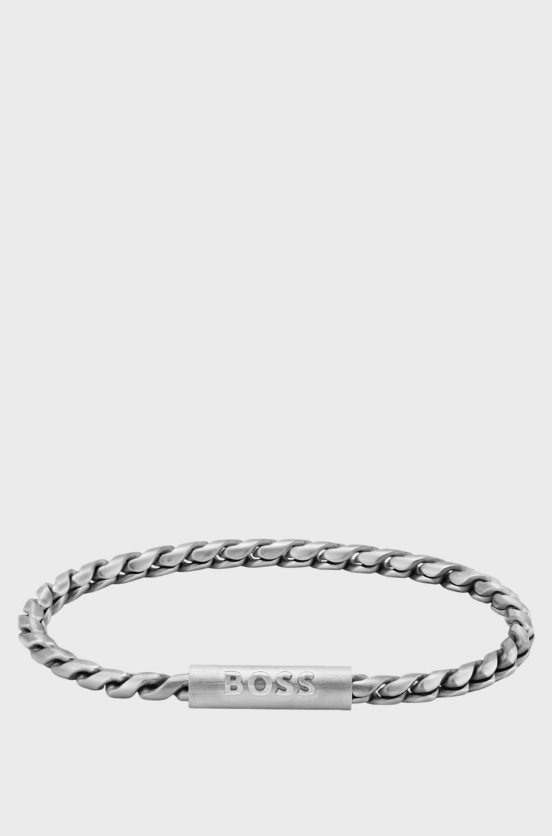 Hugo Boss Brazalete plateado con cadena trenzada