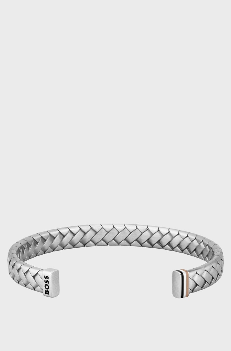 Hugo Boss Brazalete Plateado Con Diseño En Espiga