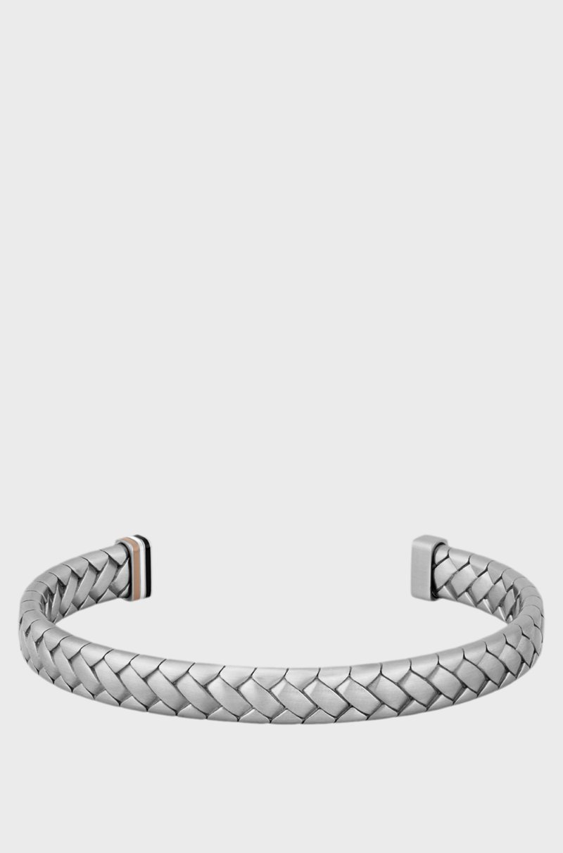 Hugo Boss Brazalete plateado con diseño en espiga