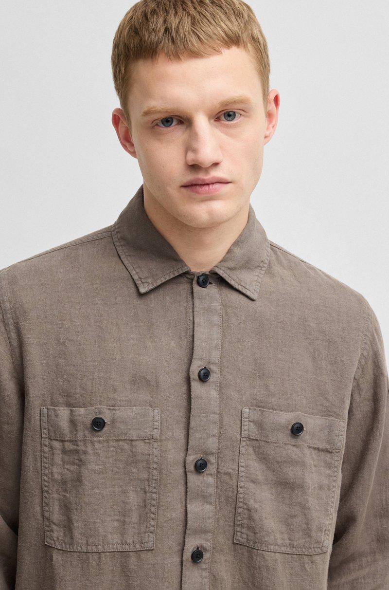 Hugo Boss Camisa Oversize Fit De Lino