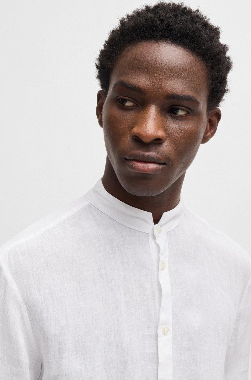 Hugo Boss Camisa Slim Fit De Lino Con Cuello Mao