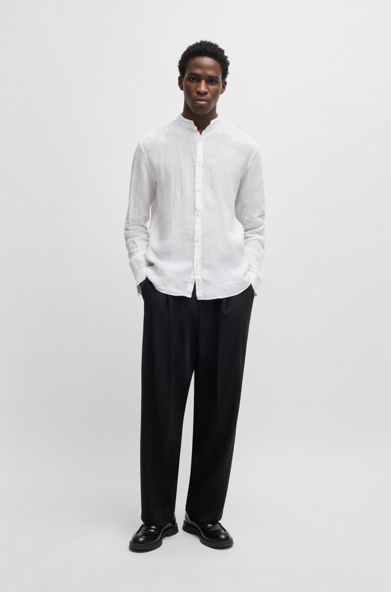 Hugo Boss Camisa Slim Fit De Lino Con Cuello Mao