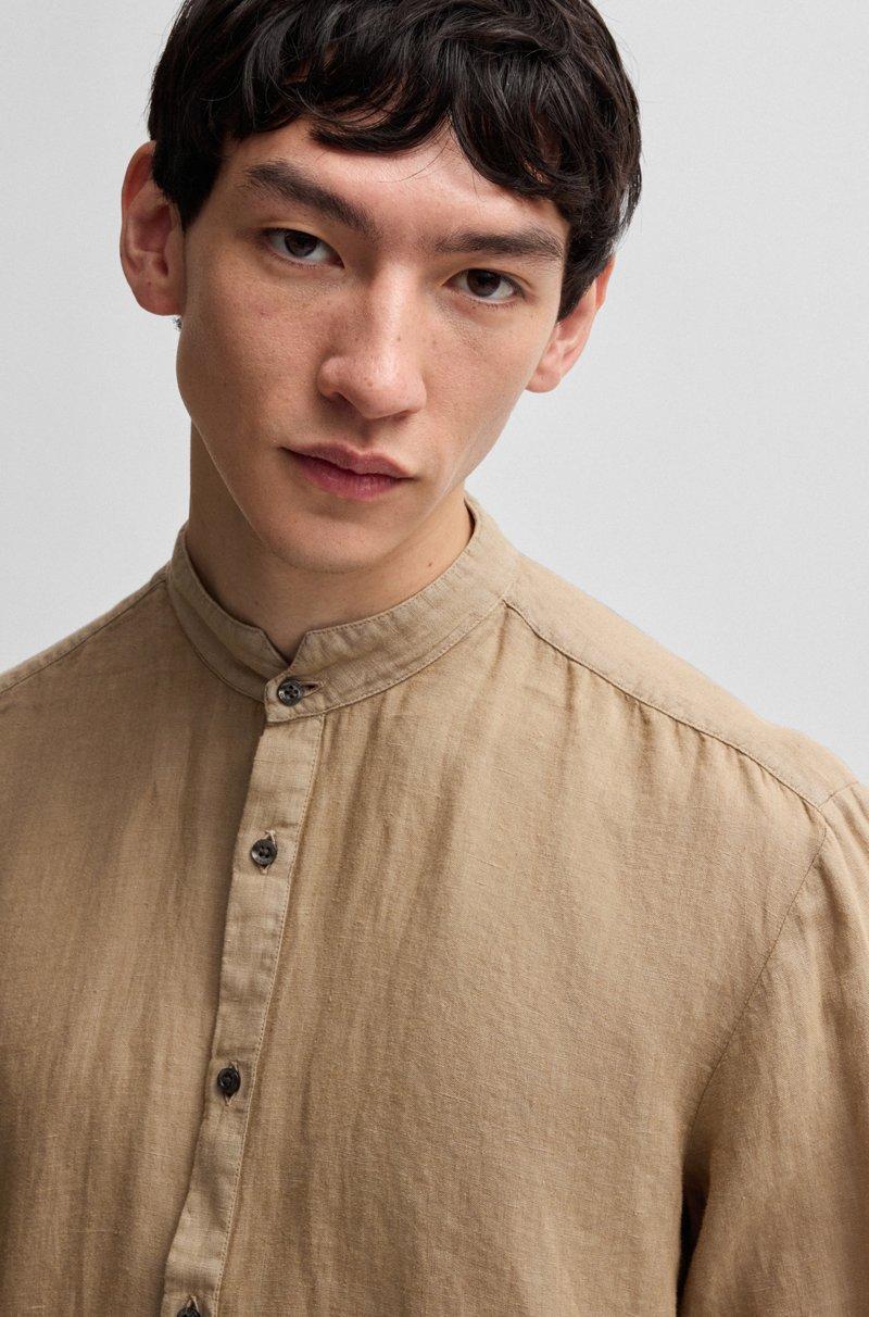 Hugo Boss Camisa Slim Fit De Lino Con Cuello Mao