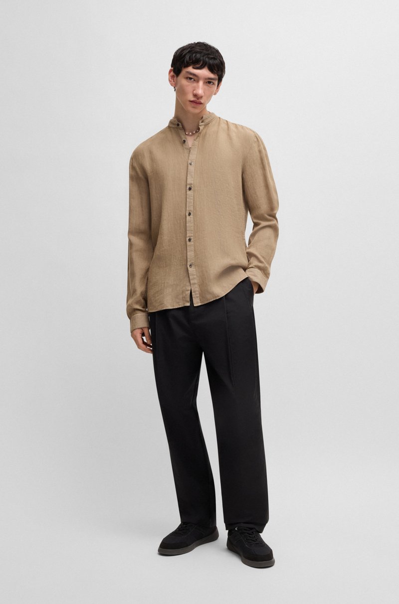 Hugo Boss Camisa Slim Fit De Lino Con Cuello Mao