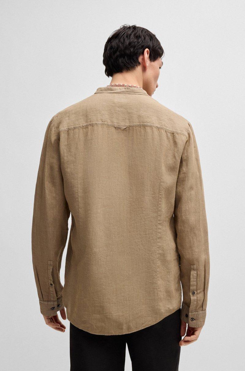 Hugo Boss Camisa Slim Fit De Lino Con Cuello Mao