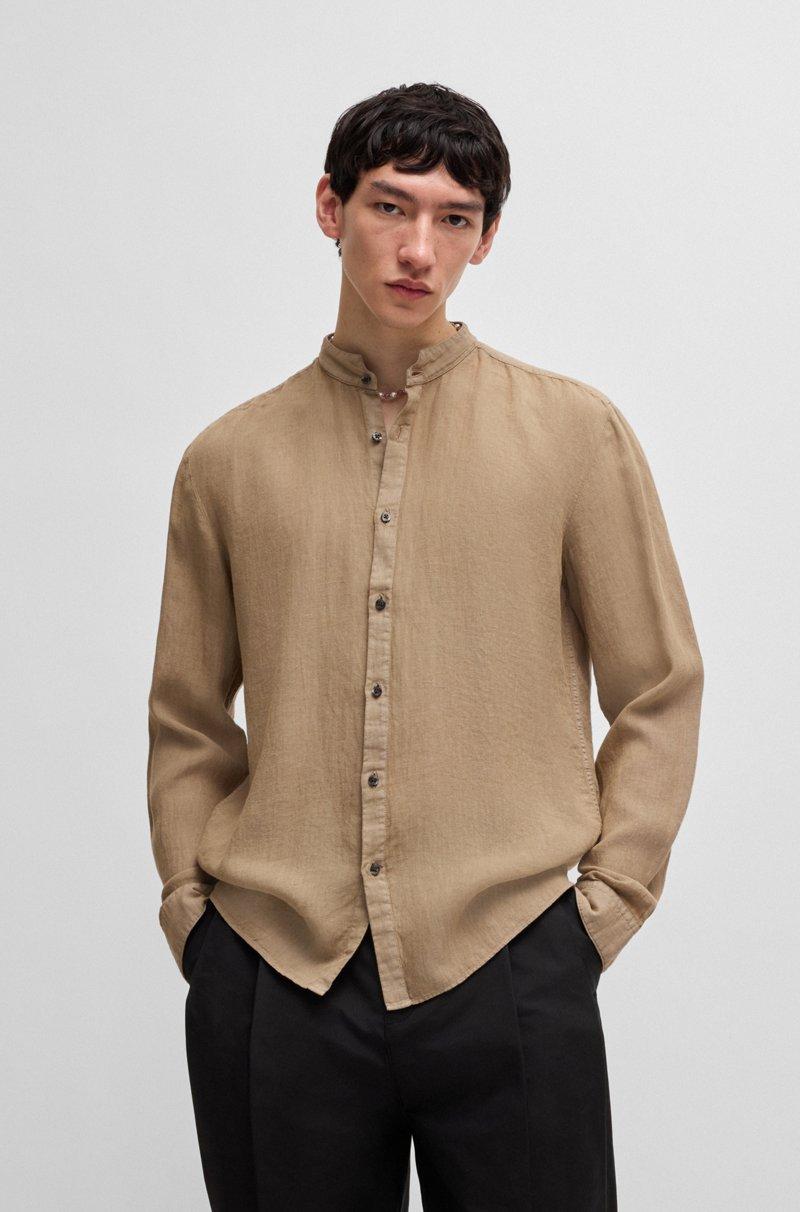Hugo Boss Camisa slim fit de lino con cuello mao