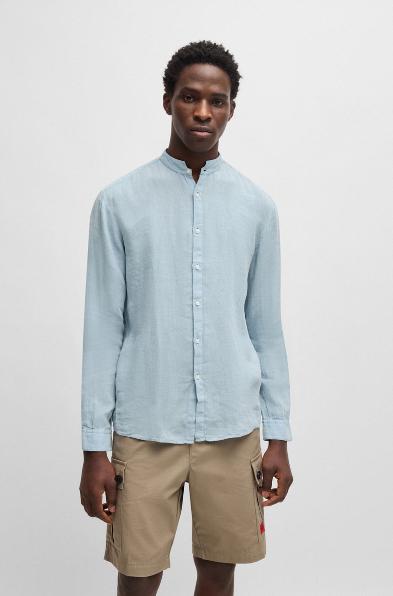 Hugo Boss Camisa slim fit de lino con cuello mao