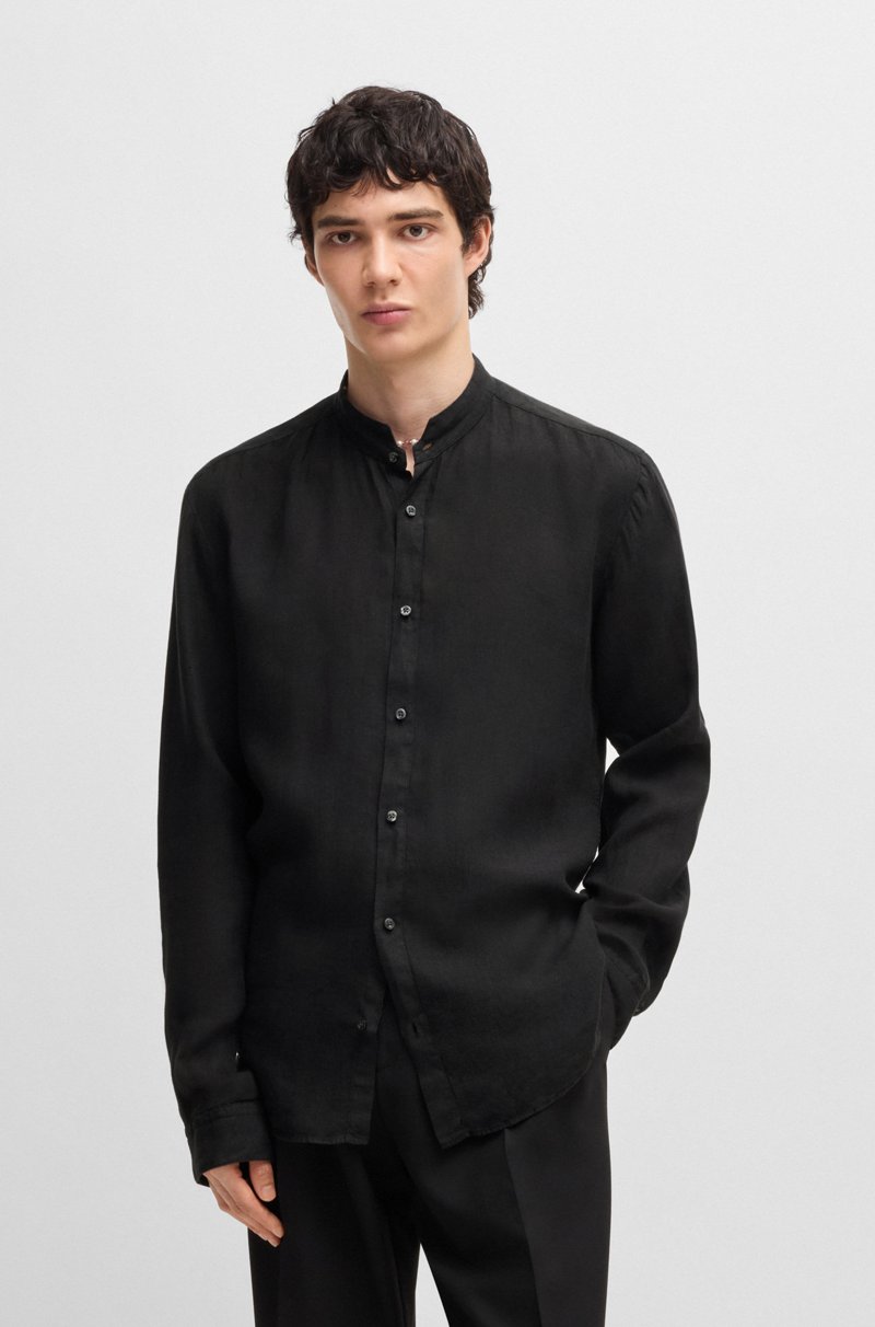 Hugo Boss Camisa slim fit de lino con cuello mao
