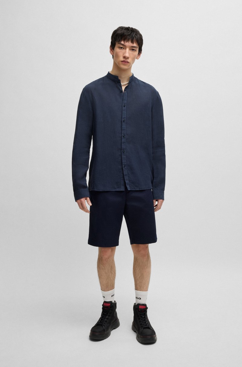 Hugo Boss Camisa Slim Fit De Lino Con Cuello Mao