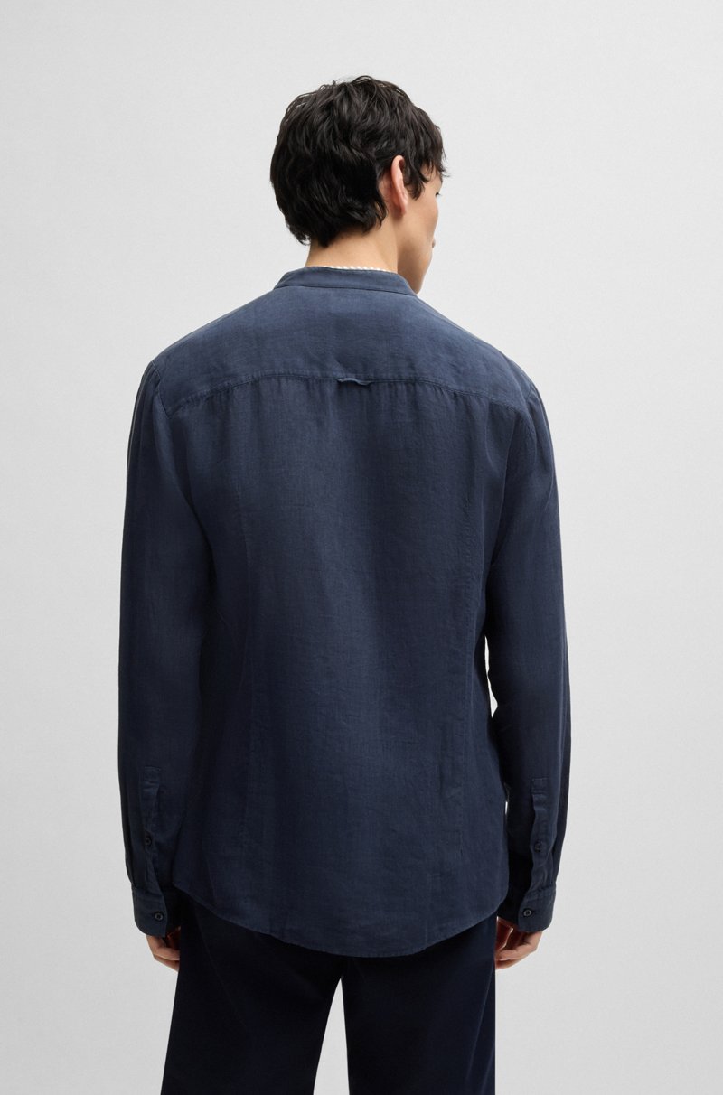 Hugo Boss Camisa Slim Fit De Lino Con Cuello Mao