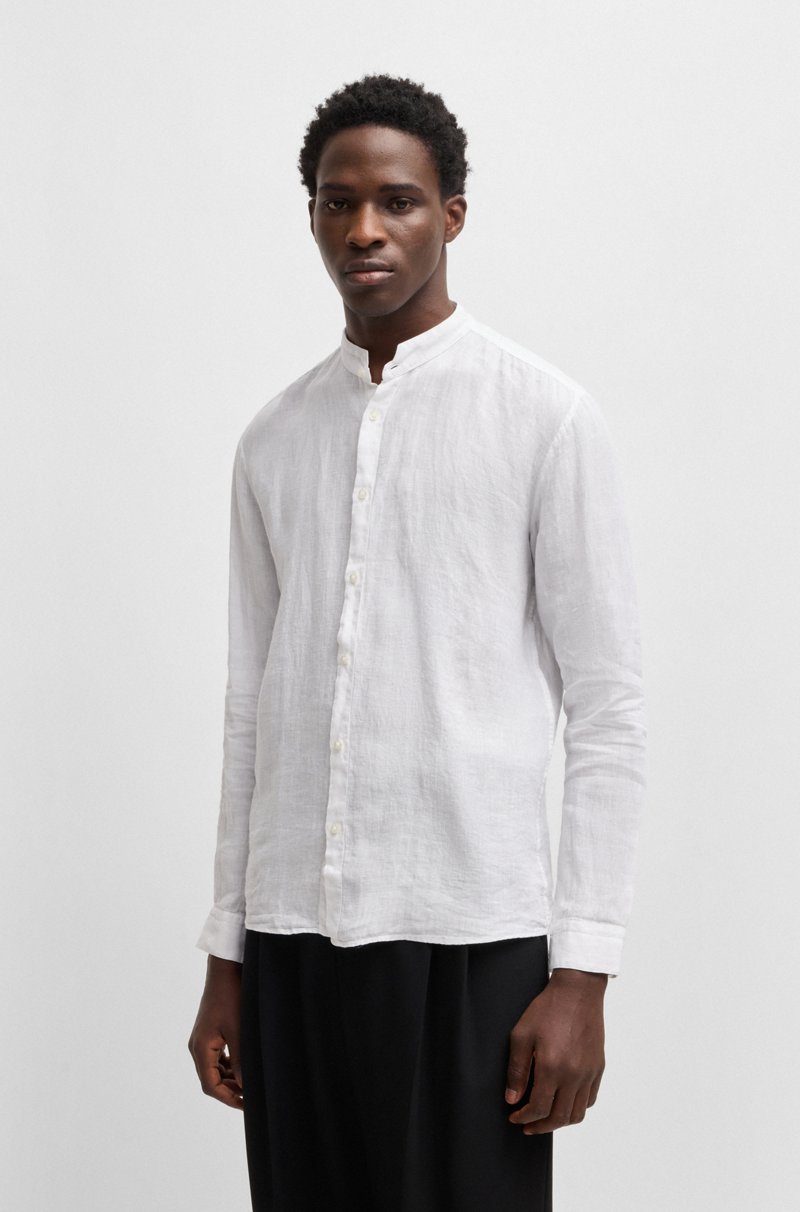 Hugo Boss Camisa slim fit de lino con cuello mao