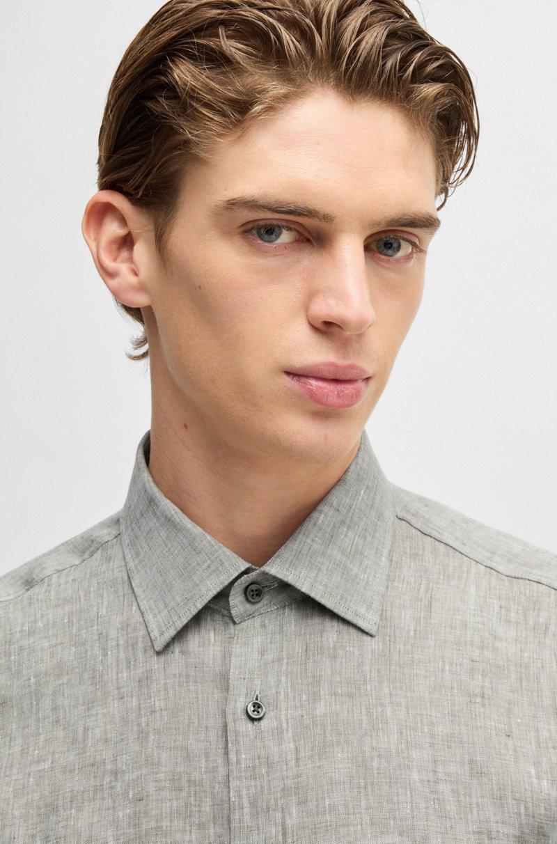 Hugo Boss Camisa Slim Fit En Lino Italiano