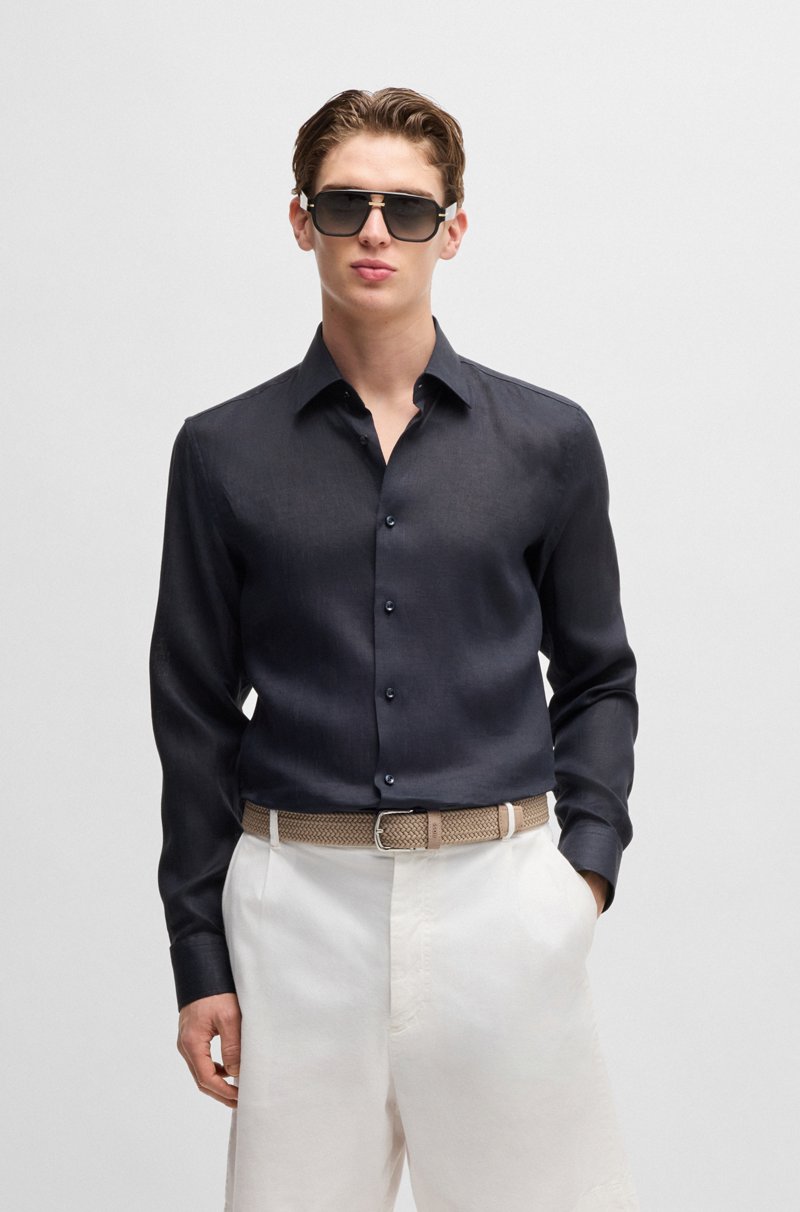 Hugo Boss Camisa slim fit en lino italiano