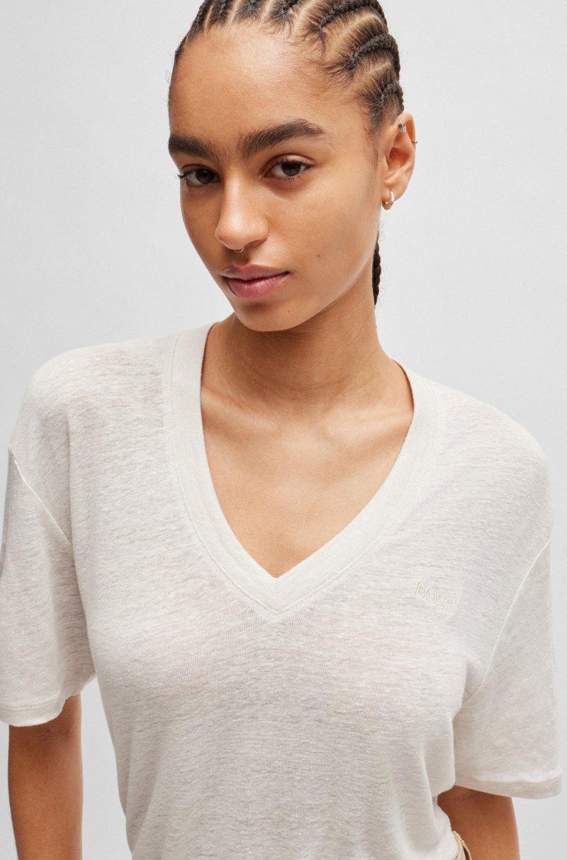 Hugo Boss Camiseta De Lino Con Cuello En Pico