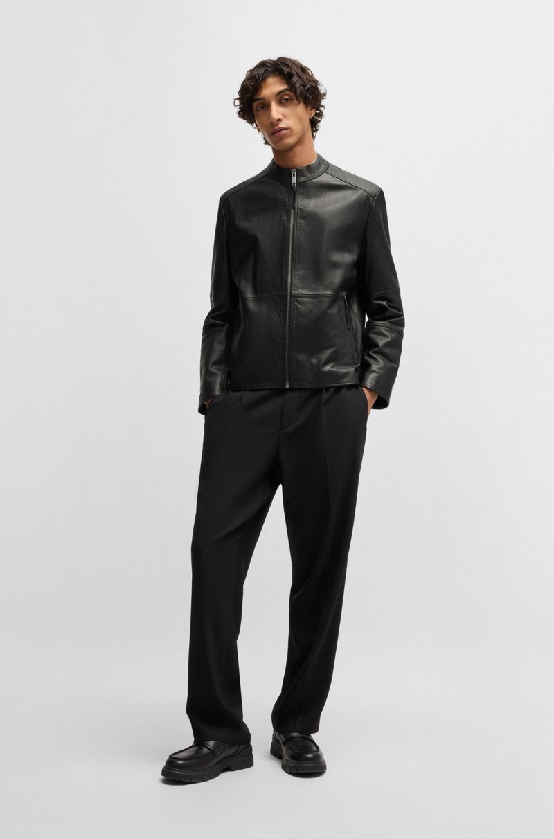 Hugo Boss Cazadora De Piel Slim Fit Con Cuello Mao
