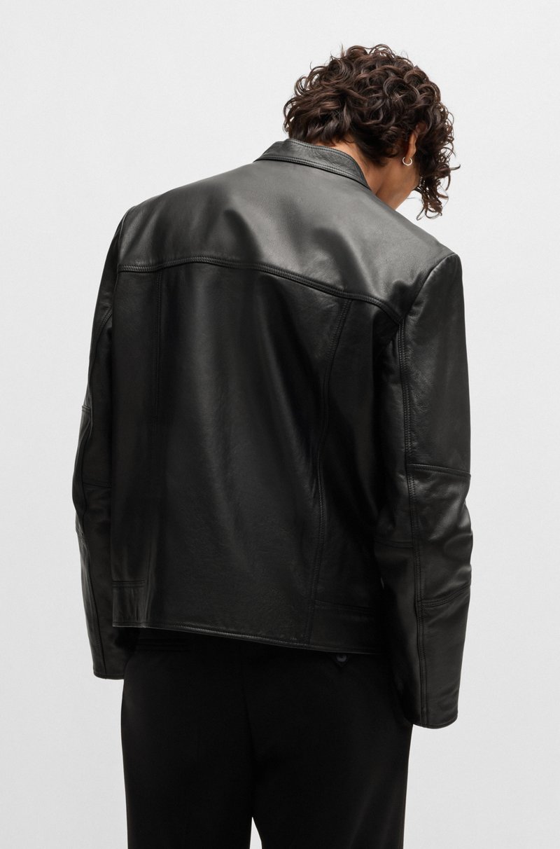 Hugo Boss Cazadora De Piel Slim Fit Con Cuello Mao