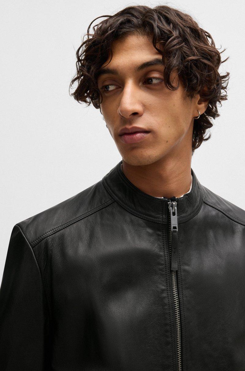 Hugo Boss Cazadora De Piel Slim Fit Con Cuello Mao