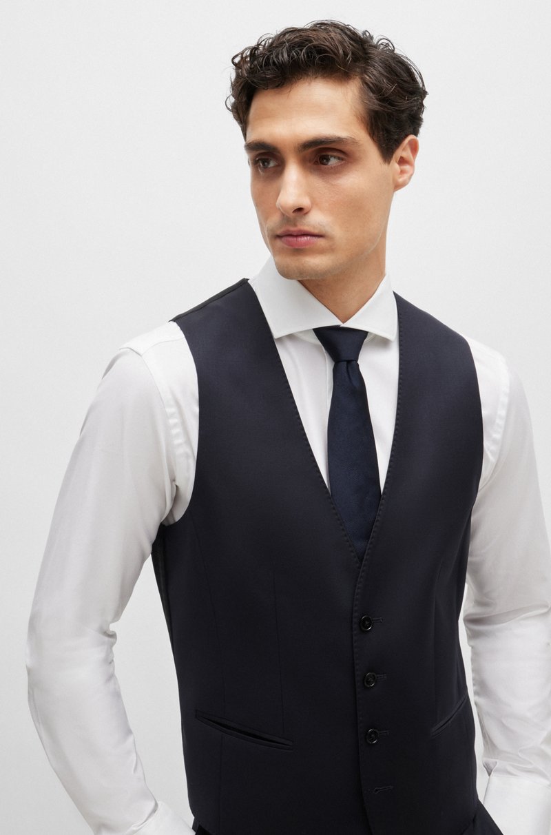 Hugo Boss Chaleco Slim Fit En Sarga De Lana Virgen