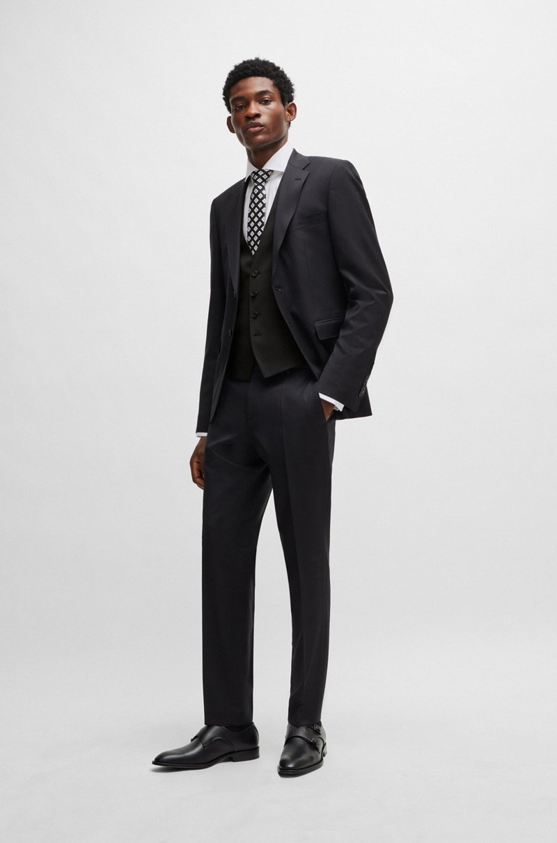 Hugo Boss Chaleco Slim Fit En Sarga De Lana Virgen