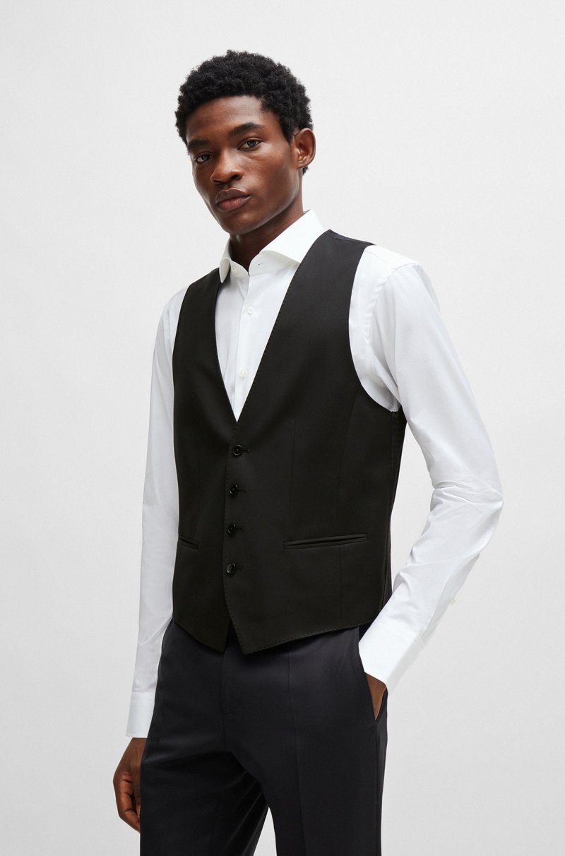 Hugo Boss Chaleco slim fit en sarga de lana virgen