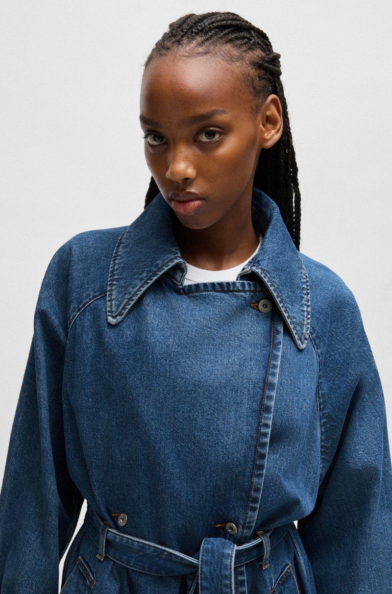 Hugo Boss Gabardina Cruzada En Denim Azul Oscuro